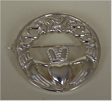 Silver Round Claddagh Celtic Brooch Silver Round Claddagh Celtic Brooch
(Sterling Silver)
