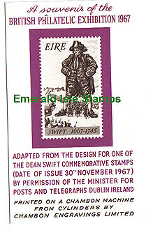 Ireland 1967 British Philatelic Exhibit. Souvenir Card Ireland 1967 British Philatelic Exhibit. Souvenir Card