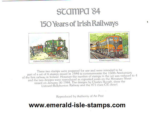 Ireland 1984 Stampa Souvenir Railway Label Souvenir Ireland 1984 Stampa Souvenir Railway Label Souvenir