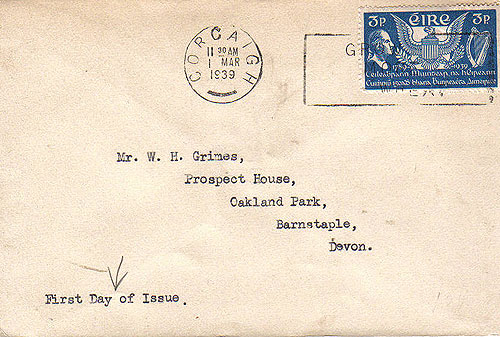 Ireland 1939 American Constitution Single Stamp FDC Ireland 1939 American Constitution Single Stamp FDC
(first day issue)