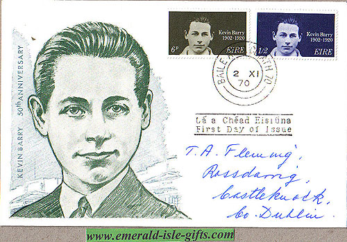 Ireland 1970 Fdc Kevin Barry: Patriot First Day (harp)