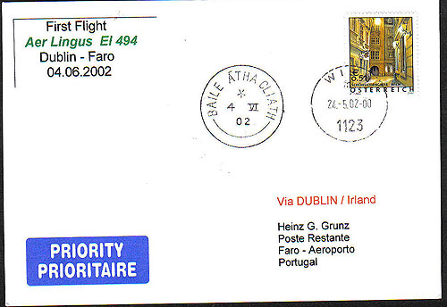 Ireland 2002 FFC Aer Lingus Dublin To Faro