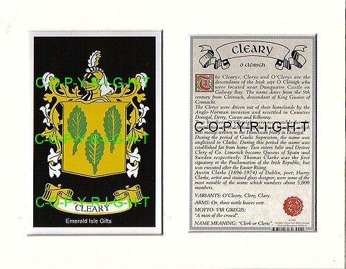 Cleary Family Crest and Name History