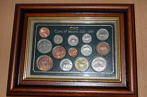Framed Opaque Case Irish Coins 1928-1999
