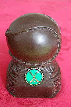 Irish Hurling Sliotar Statuette Irish Hurling Sliotar Statuette
(Handcrafted from Irish Turf)