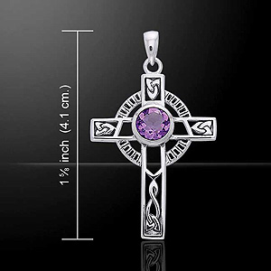 Celtic Cross Knotwork Silver Pendant Celtic Cross Knotwork Silver Pendant
(Emerald Glass or Amethyst)