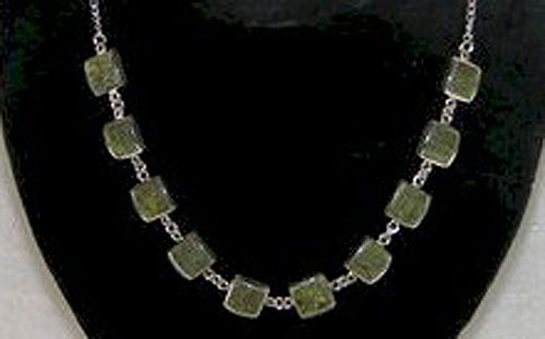 10 Stone Square Necklace on Silver Chain 10 Stone Square Necklace on Silver Chain
(Irish Connemara Marble)