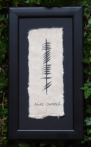 Laughter - Gáire - Ogham Framed plaque Laughter - Gáire - Ogham Framed plaque
(The gift of happiness)