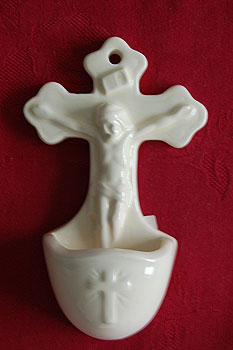 White Crucifix Holy Water Font White Crucifix Holy Water Font
(White Ceramic)