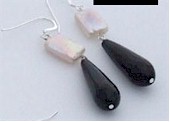 Faceted Onyx & Pearl Earrings Made in Ireland Irish
(Semi-precious and silver)