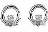 Silver Claddagh Emerald Stud Earrings