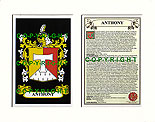 Anthony Family Crest and Name History
(mounted or framed)