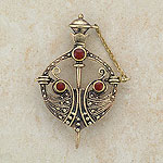 Studded Celtic Bronze Brooch
(with red carnalian stone)