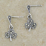 Silver Shamrock Drop Stud Earrings w/marcasite
(.925 sterling silver)
