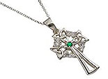 Sterling Silver Irish Emerald Celtic Cross