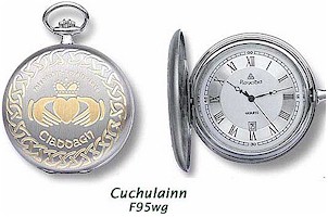 Claddagh Gold Hunter Cuchulainn Pocket Watch
(With Your Coat of Arms)