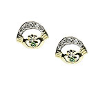 10K  Gold CZ / Agate Set Claddagh Earrings Irish
(Handcrafted in Ireland)