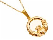 10K Gold Claddagh Pendant 18" Chain