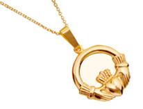 10K Gold Claddagh Pendant 18" Chain
