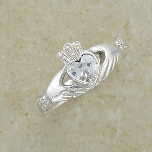 CZ Claddagh Silver Ring from Ireland