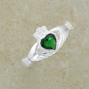 Emerald CA Silver Irish Claddagh Ring