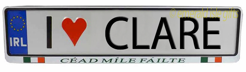 I Love CLARE Irish Driving Plate I Love CLARE Irish Driving Plate
(Crafted in Ireland)