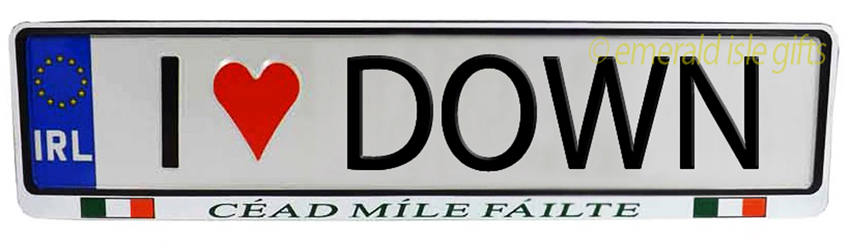 I Love DOWN Irish Driving Plate