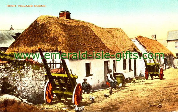 Irish Village Scene - old print circa 1900