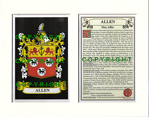 Allen Family Crest and Name History