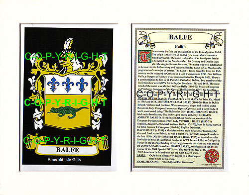 Balfe Family Crest and Name History