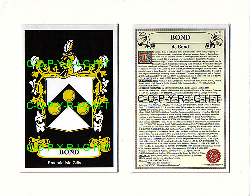 Bond Family Crest and Name History