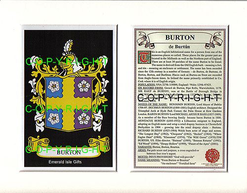 Burton Family Crest and Name History
