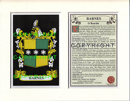 BARNEBY to BAYNARD Family Crest and Name History