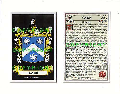 Carr Family Crest and Name History