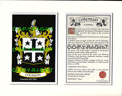 Coleman Family Crest and Name History