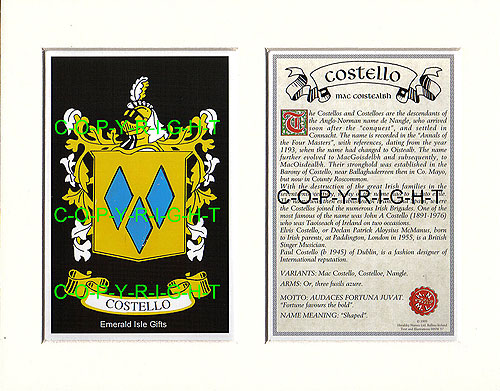 Costello Family Crest and Name History