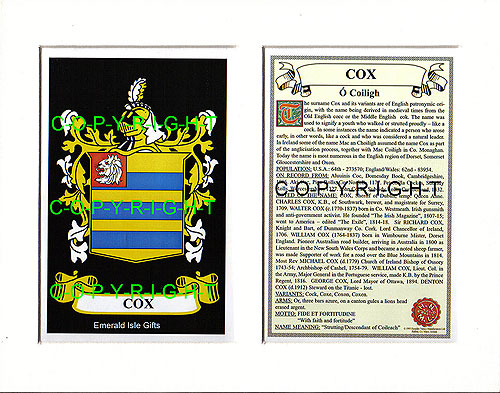 Cox Family Crest and Name History
