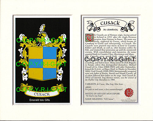 Cusack Family Crest and Name History