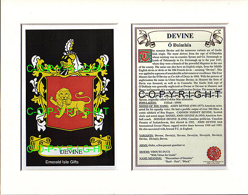 Devine Family Crest and Name History