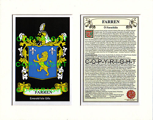 Farren Family Crest and Name History