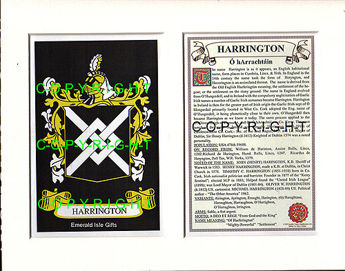 Harrington Family Crest and Name History