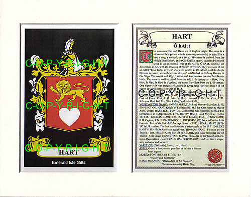Hart Family Crest and Name History