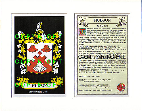 Hudson Family Crest and Name History