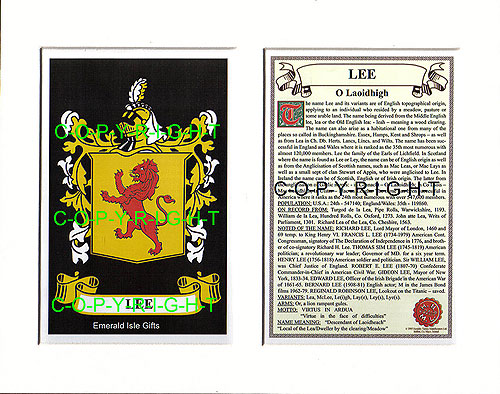 Lee Family Crest and Name History