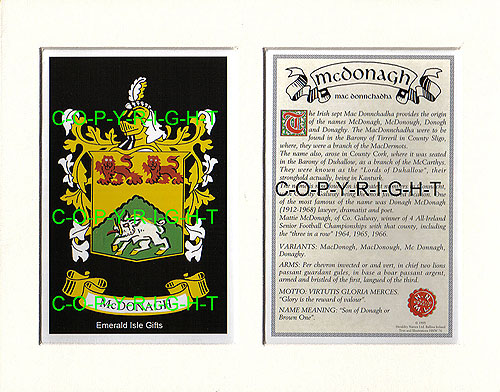 McDonagh Family Crest and Name History