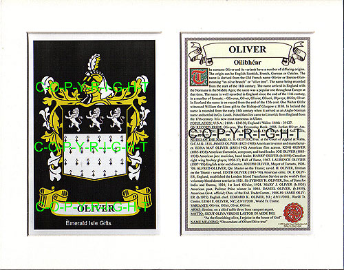 Oliver Family Crest and Name History