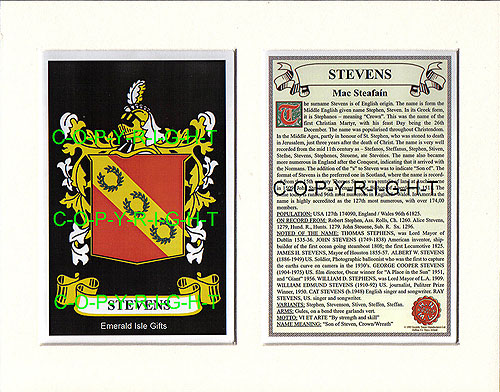 Stevens Family Crest and Name History