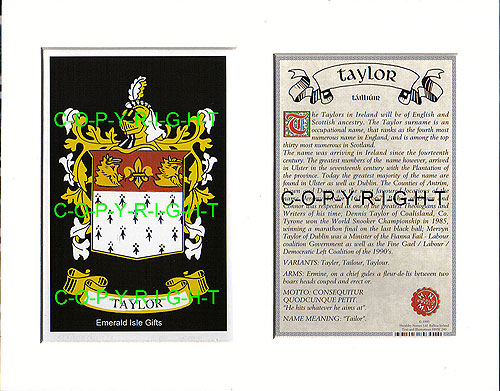 Taylor Family Crest and Name History