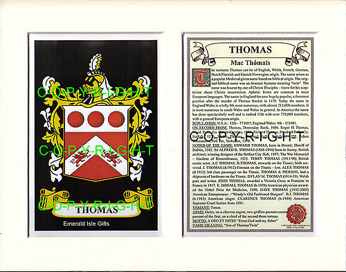 Thomas Family Crest and Name History