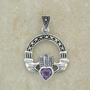 Marcasite Claddagh Pendant w/amethyst